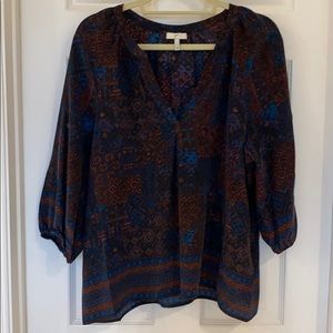Joie Navy and Maroon Silk Patterned Top